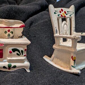 Cast Iron miniature stove and rocking chair s/p shakers